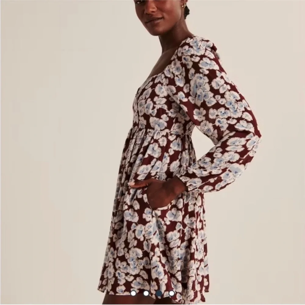 🆕 Abercrombie Long Sleeve Floral Babydoll Mini Dress Size Small - Picture 3 of 8